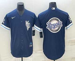 Men%27s Kansas City Royals Big Logo 2022 Navy Blue City Connect Cool Base Stitched Jerseys->kansas city royals->MLB Jersey